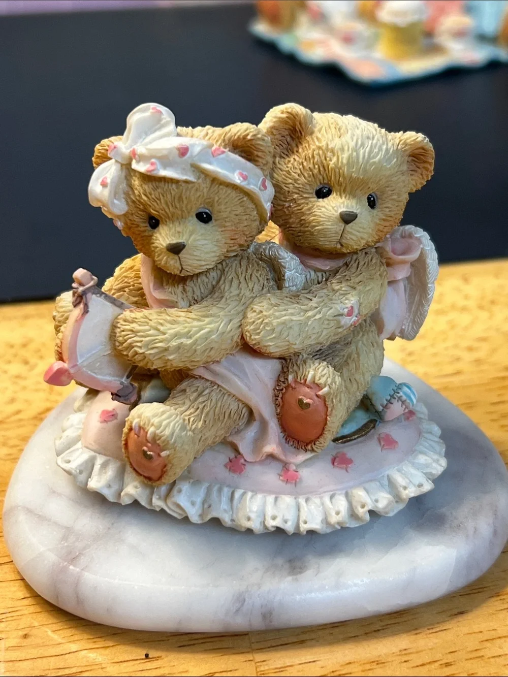 Cherished Bears Resin Figurine - Pink and Cream Home Accent